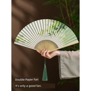 Quạt Giấy Hai Mặt 27cm Quạt Trung Quốc Cổ Gấp Quạt Nam Nữ Hanfu Di Động Gấp Quạt Phong Cách Trung Quốc Quạt Trung Quốc