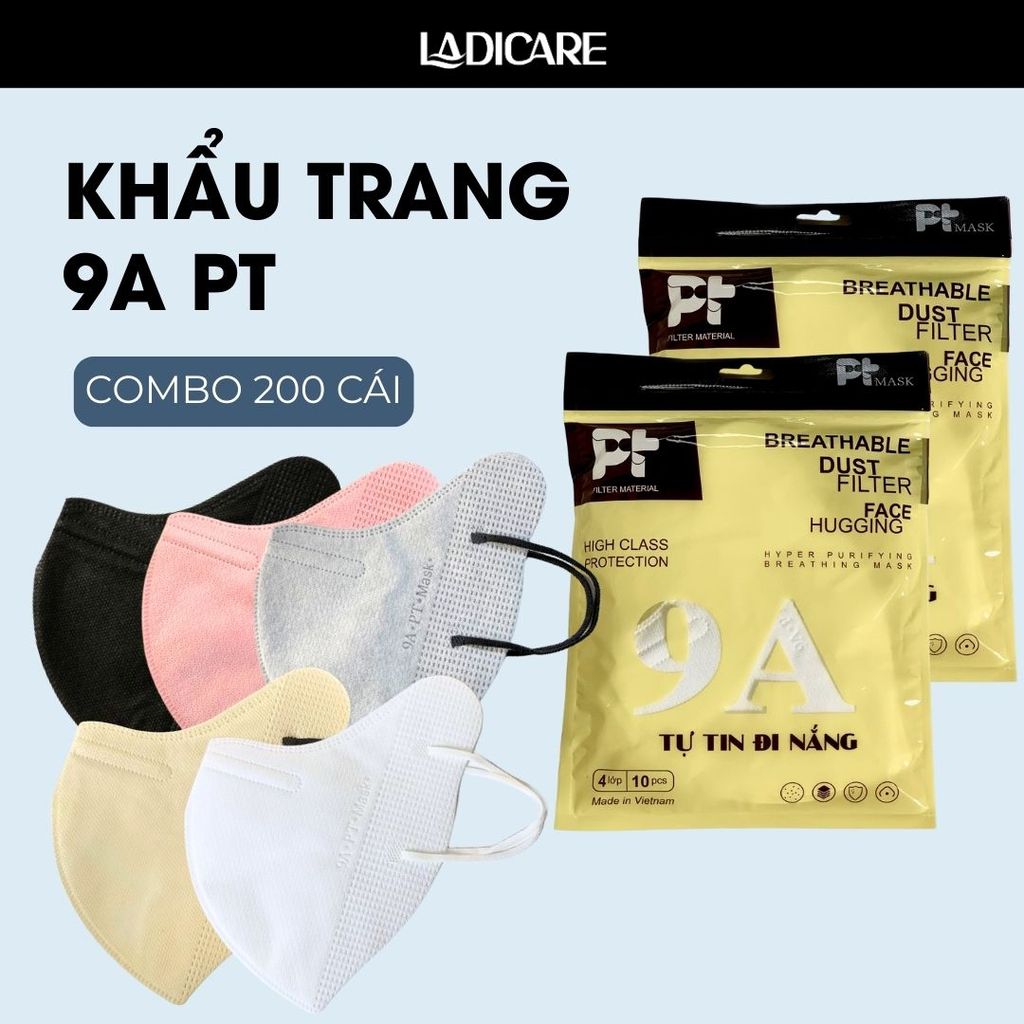 [Combo 200 Chiếc] Khẩu trang 9A PT chống nắng 5 lớp dày dặn kiểu dáng rộng rãi ôm trọn mặt