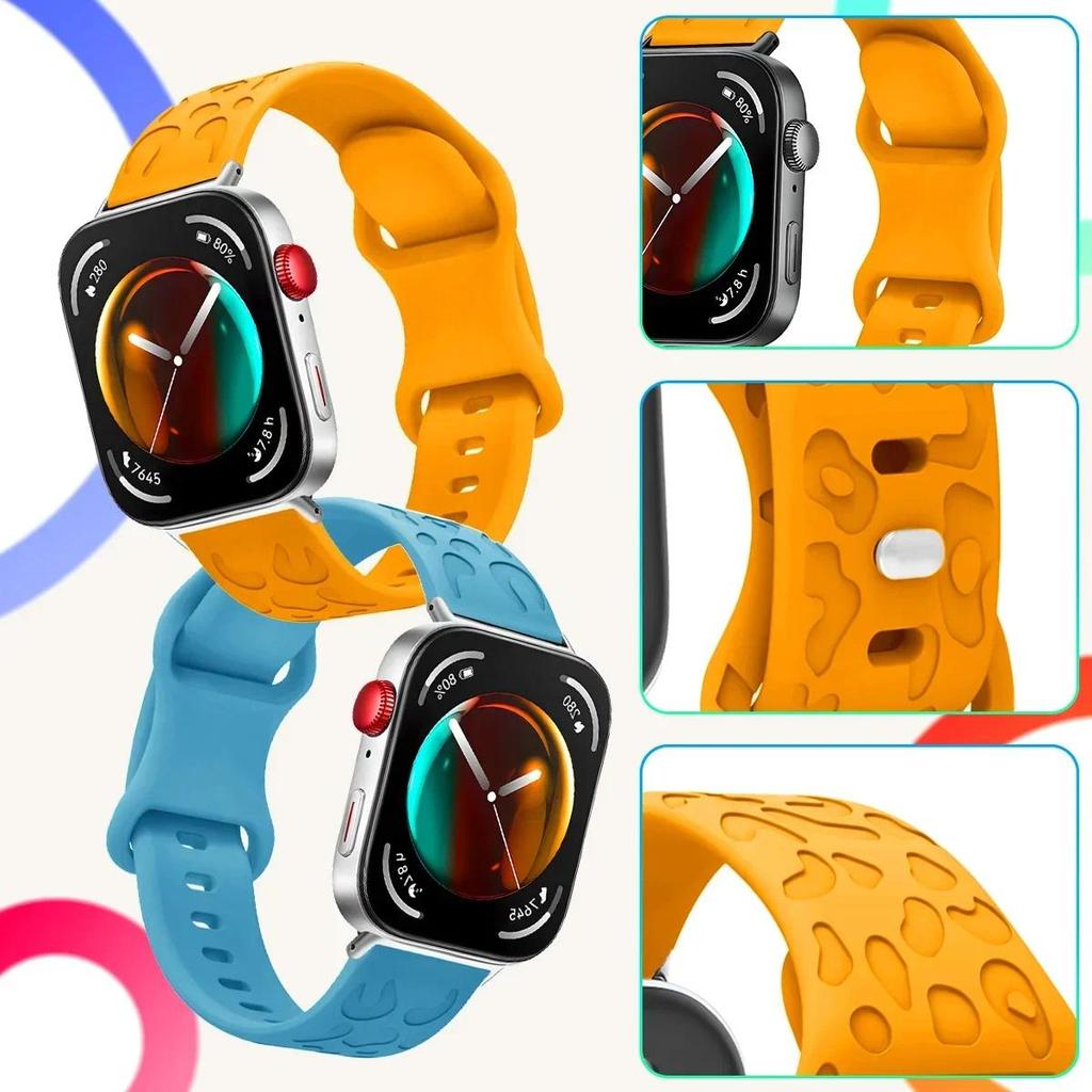 Dây đeo khắc da báo cho Huawei Watch Fit 5 / Fit 5 Pro / Fit 4 Pro dây đeo đồng hồ thể thao cho Watch Fit 4 / Fit 3 phụ kiện vòng tay silicon