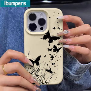 Ibumpers Ốp Điện Thoại Thẩm Mỹ Tối Giản Họa Tiết Bướm Silicon Mềm Chống Sốc Cho iPhone 11 12 13 14 15 16 17 Pro Max IP Plus