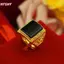 Nhẫn nam hình bầu dục cỡ lớn và nhỏ HFSHY Nhẫn mạ vàng dát nhẫn vàng cát Obsidian VN