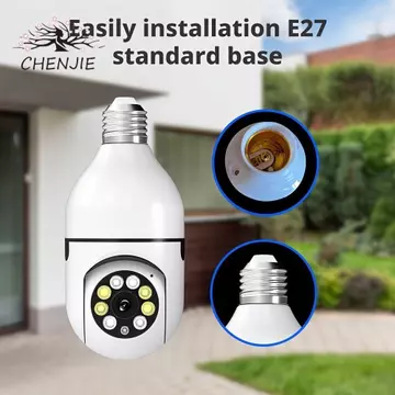 Camera an ninh bóng đèn CHENJIE, Camera WiFi không dây WiFi 360 độ 5GHz, Vít quan sát ban đêm đầy đủ màu sắc được thiết kế Camera giám sát theo dõi con người tự động Sử dụng ngoài