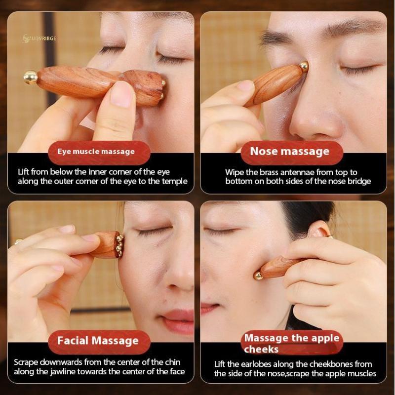 MUQV pod Beauty Professional Brass & Rosewood Facial Gua Sha Tool Eye Relaxation Spot Meridians Acupoint Massage cầm tay n