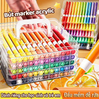 Bút Màu Acrylic Marker Cao Cấp Cho Học Sinh – Ngòi Brush Đa Dụng, Hộp 60/72/84 Màu Đa Dạng - Bút Sơn