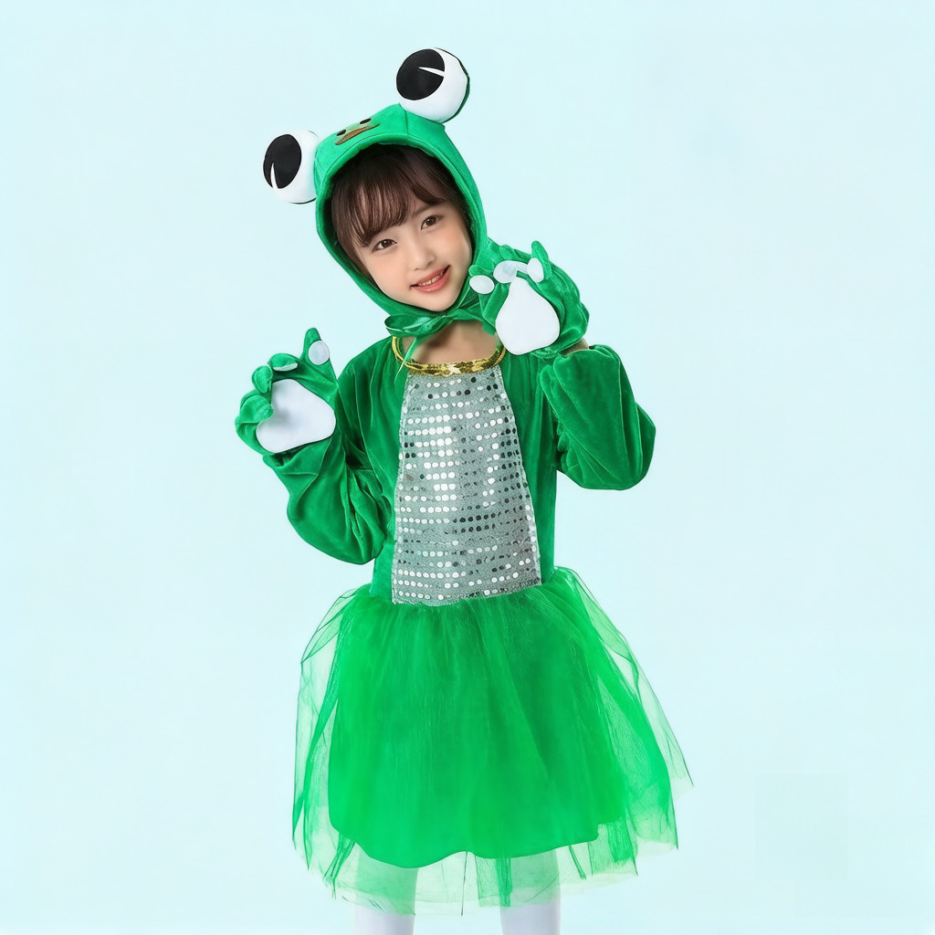 💕Chỗ💕 Trẻ Em Ếch Động Vật 3-12 Tuổi Trang Phục Quần Áo Cho Bé Gái Trới Lạ Halloween Giáng Sinh