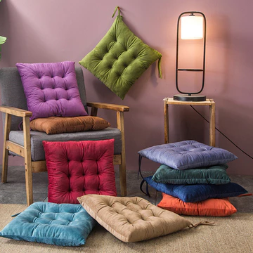 【Ready Stock】 Solid Color Chair Cushion Square Cushion Floor Mat Simple Crystal Velvet Chair Plush Cushion Winter Student Home bu9a