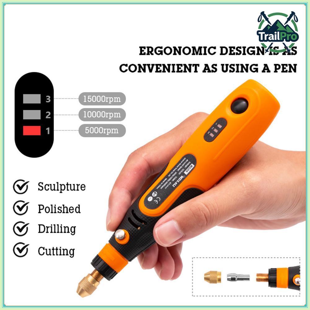TrailPro Điện Bút Đánh Bóng Công Thái Học 10W Kích Thước Nhỏ Gọn Không Dây Dụng Cụ Xoay Có Thể Sạc Lại Tiếng Ồn Thấp Để Chà Nhám