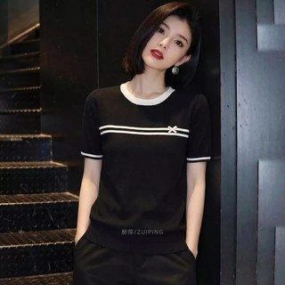 Áo chui đầu dệt kim tay ngắn màu trắng, phong cách Hàn Quốc, mỏng nhẹ dành cho mùa hè