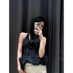Áo yếm linen CHẤM BI dáng bí hở lưng chun sau DOTTIE TOP