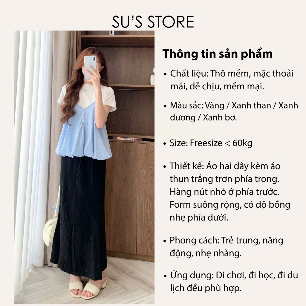 Set Yếm Nữ 2 Dây Dáng Bí Cúc Dọc Kèm Áo Thun Trơn (Có Bán Lẻ Yếm)  S85507 Thời Trang Nữ