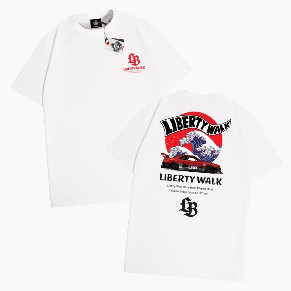 Mùa Hè Rời Cổ Tròn Cotton Nguyên Chất JDM Liberty logo Ô Tô In Hình Size Lớn Áo Thun Tay Ngắn 0478