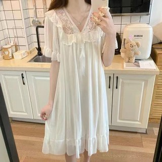 Đầm ngủ công chúa tay ngắn, đồ ngủ công chúa lưới nơ mùa hè mới, đồ mặc nhà cho nữ