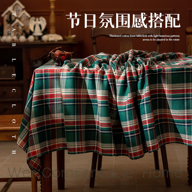 Kẻ Sọc Khăn Trải Bàn Hộ Gia Đình Hình Chữ Nhật Khăn Trải Bàn Phong Cách Retro Cà Phê Vải Trang Trí Giáng Sinh Khăn Trải Bàn Có Thể Tùy Chỉnh
