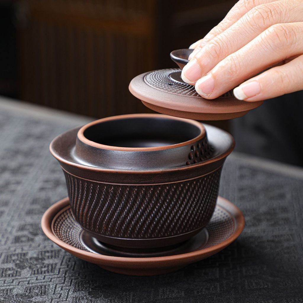 Tím Gốm Sancai Gaiwan Mới Phong Cách Trung Hoa Trà Bộ Trà Cao Cấp Cốc Trà Hộ Gia Đình