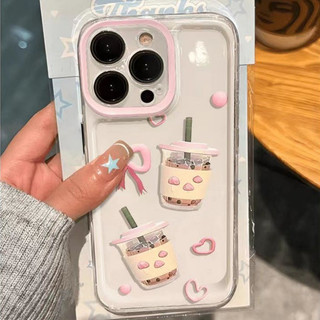 Dành Cho IPhone 17 16 15 14 13 12 11 Pro Max X XR XS Max 6 7 8 Plus Phim hoạt hình trà sữa cốc trong suốt soft shell