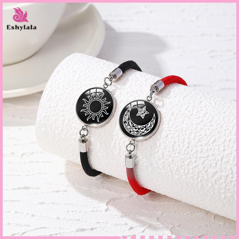 Eshylala 2 Cái / bộ Dạ Quang Cặp Đôi Mặt Trăng Vòng Tay Dành Cho Nữ Dây Dệt Có Thể Điều Chỉnh Quyến Rũ Tình Bạn Bạn Gái Trang Sức Dự Tiệc Quà Tặng [MỚI]