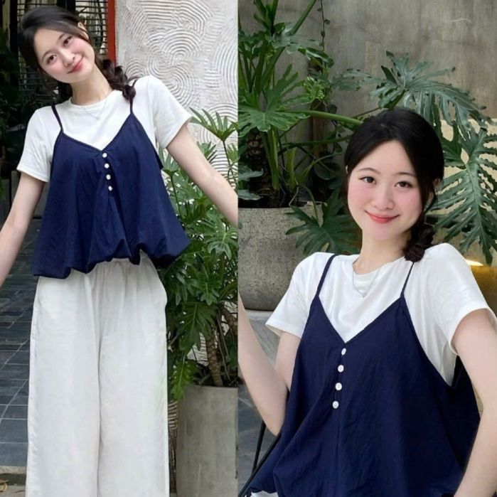 Set Yếm Nữ 2 Dây Dáng Bí Cúc Dọc Kèm Áo Thun Trơn (Có Bán Lẻ Yếm) Kenco clothing M377807 Thời Trang Nữ - Sam Botique