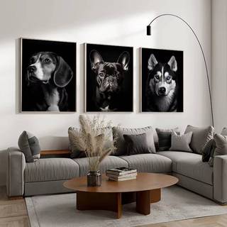 Đen Trắng Chó Mèo Poster Pháp Bulldog Dachshund Chân Dung Canvas Nghệ Thuật Chống Thấm Nước Không Khung Trang Trí Nhà