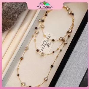 MYPANDA Thu Đông Dài Mắt Hổ Đá Ngọc Trai Hạt Áo Len Dài Dây Xích Dành Cho Nữ Phổ Biến Nelace Phụ Kiện Trang Sức Mới.