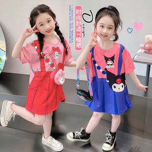 Bé Gái Hoạt Hình Áo Thun Mùa Hè Phong Cách Mới Giả Hai Mảnh Đầm Thường Ngày 90-140 Size HQC0