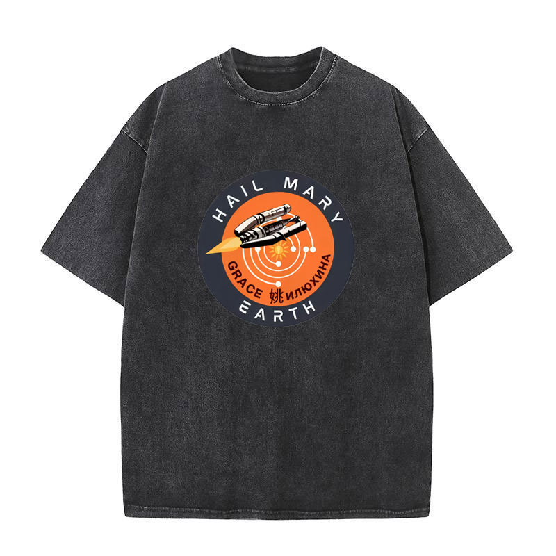 Bông tai kẹp áo thun cotton tay ngắn dự án Hail Mary Space Mission, phù hợpwear cho ngày thường với thiết kế vintage và Y2K