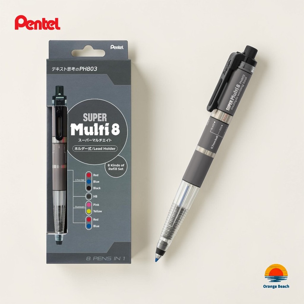 Pentel Super Multi 8 XPH803/ST 2 Phien Ban/8-in-1 Bi+Mau+HB/Than But hoac Bo Set/Nhat Ban