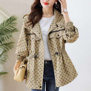 Áo khoác trench coat có mũ trùm đầu thanh lịch, kiểu dáng mới, rộng rãi, ôm eo, in họa tiết thời trang