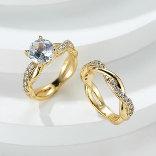 Phong Cách Châu Âu - Bộ Nhẫn Zircon Kẻ Sọc Màu Vàng, Quà Tặng Cưới Thanh Lịch cho Nữ