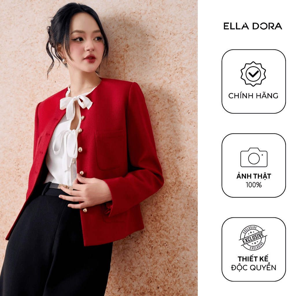 Áo khoác nữ ELLA DORA thiết kế 4 túi cúc đồng form đứng thanh lịch sang trọng 2 màu ĐỎ/NÂU [K15]