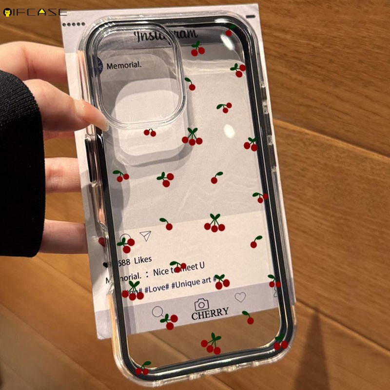 Dành Cho Samsung Galaxy S26 S25 Edge S24 FE S23 Plus S22 Ultra S26 + S25 + S24 + S23 + Ốp Điện Thoại 2 Trong 1 Trái Cây Anh Đào Màu Đỏ Dễ Thương Đơn Giản Màu Đen Trong Suốt Vỏ Mềm