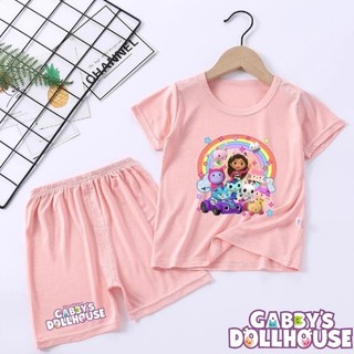 Nhà Búp Bê Gabby Trẻ Em Quần Short Tay Ngắn Bộ Áo Thun Nhà Mỏng Thoải Mái Vải Mềm Hoạt Hình Bé Trai Và Bé Gái Bộ Đồ Ngủ