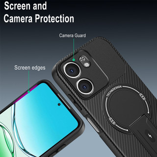 Dành Cho OPPO A5X Ốp điện thoại Sợi Carbon Kết Cấu Mặt Sau Cứng Từ Tính Có Chân Đế Mềm TPU Cạnh Chống Sốc Mỏng Vỏ