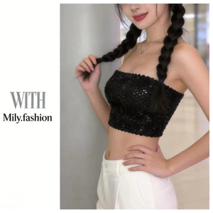 Milyfashion Sequined Tube Top Hot Girl Style Strapless Outer Short Top