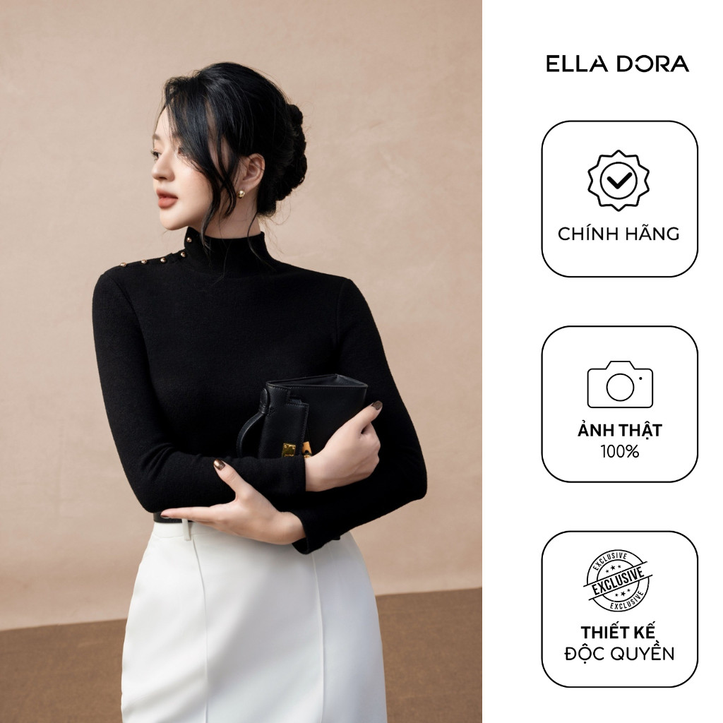 Áo len nữ ELLA DORA dài tay cúc vai form ôm tôn dáng thanh lịch sang trọng 2 màu ĐỎ/ĐEN [AT56]