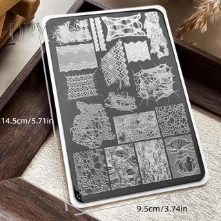 (TFT) Pháp Ren Wave Line Nail Stamping Plates Hình ảnh DIY In Hình Học Stencil Dụng Cụ Inox Làm Móng Tay Tem Mẫu MỚI