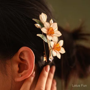 Phong Cách Trung Hoa Mới - Kẹp Tóc Nhung và Gỗ Đàn Hương, Cổ Điển, Màu Hồng Đẹp