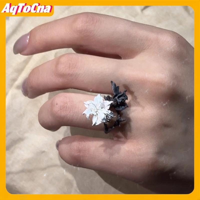 AqToCna Nhẫn Trắng Mandala Elegante cho Nữ - Phong Cáchpunk Kim Loại Thời Trang
