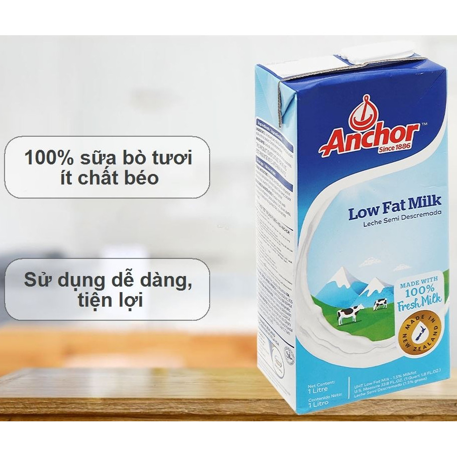 Sữa Tươi Tiệt Trùng Anchor Nguyên Kem Và Ít Béo 1L, Nguyên Liệu Pha Chế Cao Cấp Thơm Ngon Bổ Dưỡng
