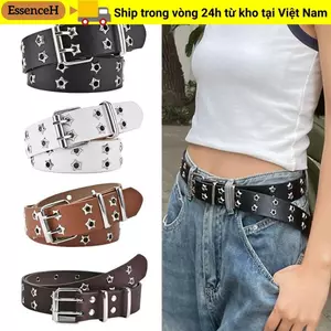 Thắt lưng da ESSENCEH phong cách Gothic Hip Hop Punk Rock với thiết kế Star Eyelet