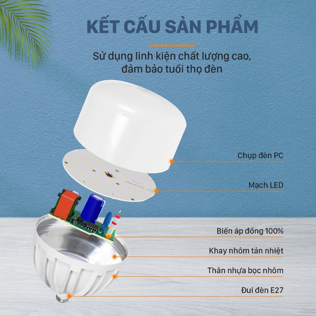 Bóng đèn LED bulb trụ nhôm đúc cao cấp Mỹ Linh 30W, 40W, chuẩn công suất, siêu sáng, bền, chắc chắn.