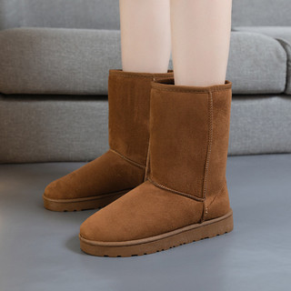 22 Thu Đông 82 Giày Bốt Cotton Tuyết 2 Nam Giày Cao Ấm Áp Dày Lông Cừu Plus Lông Cừu Lớn Ống Vừa Giày Ấm Da Lộn DZ6Y