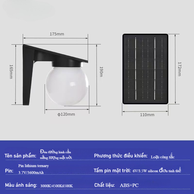 Đèn Tường Năng Lượng Mặt Trời 3 Màu,Đèn Sân Vườn Trang Trí, Tự Động Bật/Tắt,chống mưa,ba màu ánhsáng