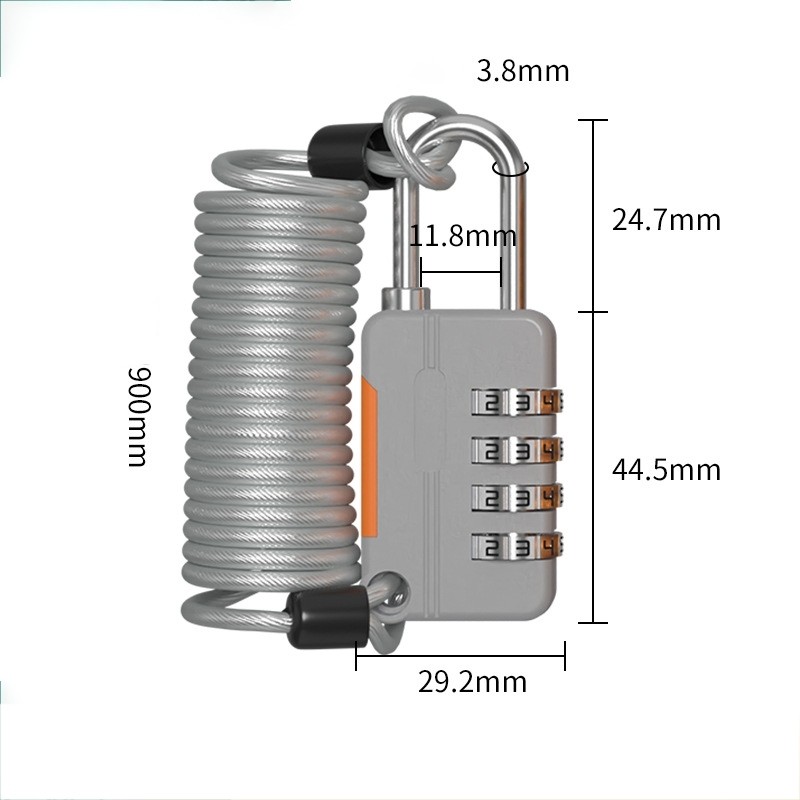 Khóa mật mã dây cáp thép 4 số thiết kế lò xo, Ổ khóa mật khẩu, Dây lò xo, 4 số, Dây cáp thép, Chống trộm