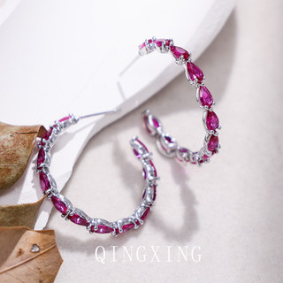 Châu Âu Mỹ ins Phong Cách Mới Bông Tai Corundum Đỏ Nữ