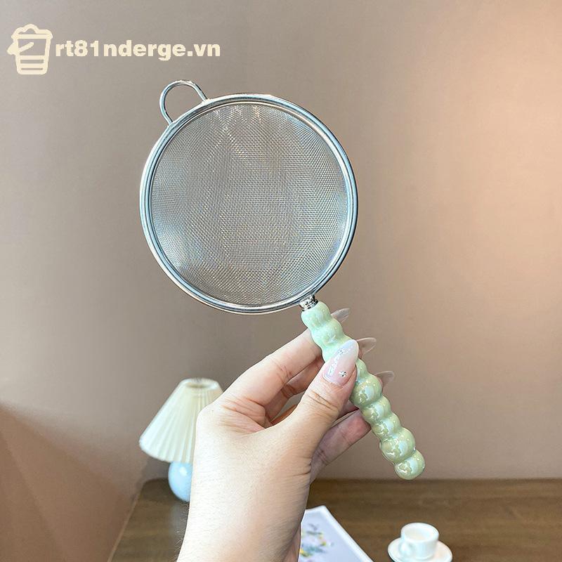 Ge Bộ lọc trà có tay cầm bằng gốm ngọc trai Thép không gỉ Lưới rò rỉ mịn Sàng gia vị Lá trà Bộ lọc cà phê Phụ kiện ấm trà n