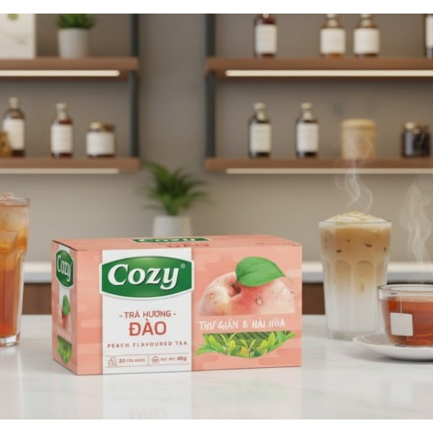 Trà Cozy Túi Lọc Hương Đào Peach Hộp 40g, Hương Đào Dịu Ngọt Trà Đen Đậm Vị, Thưởng Thức Mỗi Ngày