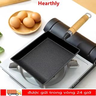 Chảo Tamagoyaki HEARTHLY gang chống dính tay cầm gỗ, hình chữ nhật không tráng, dụng cụ nấu ăn sáng Nhật Bản