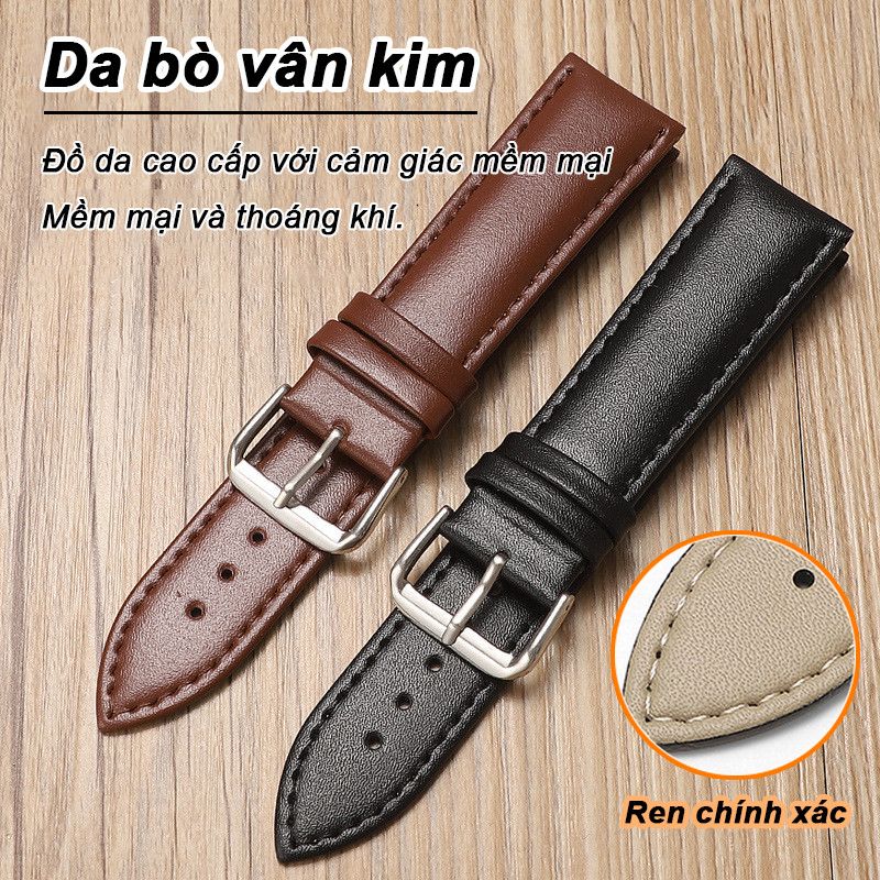 Dây da đồng hồ nam nữ cực mềm đủ size 20mm da mềm thay dây đeo hằng ngày Dây da đồng hồ nam nữ