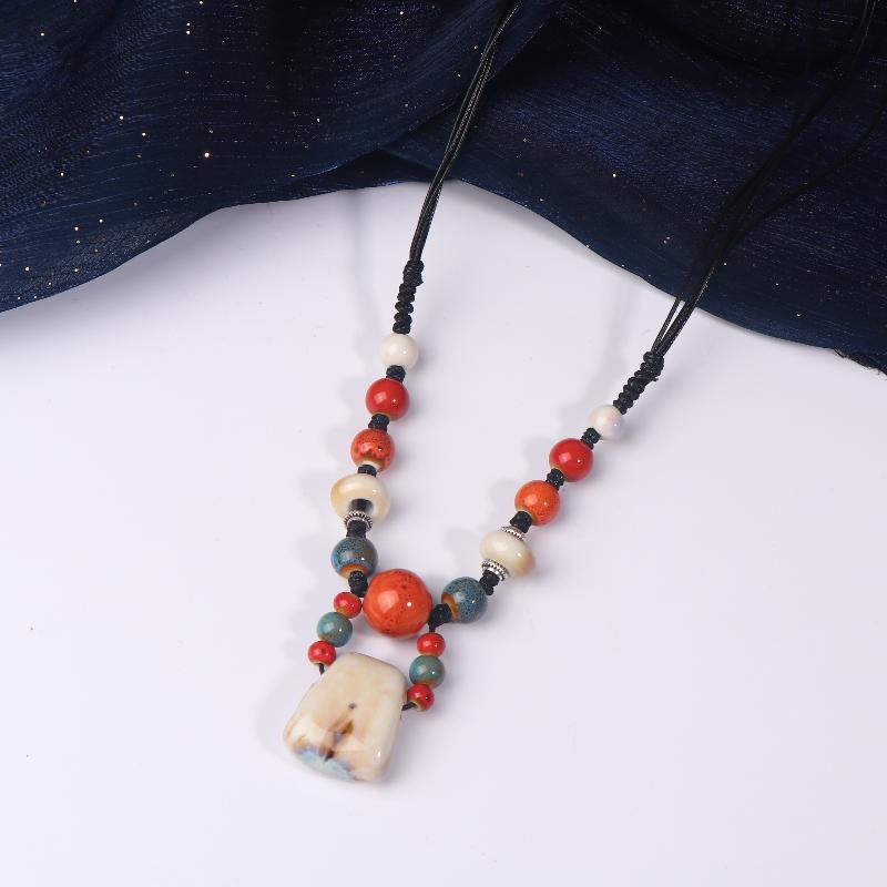 Newsmallbrains Vòng cổ handmade boho gốm đậu màu sắc vintage, trang sức nữ điều chỉnh size
