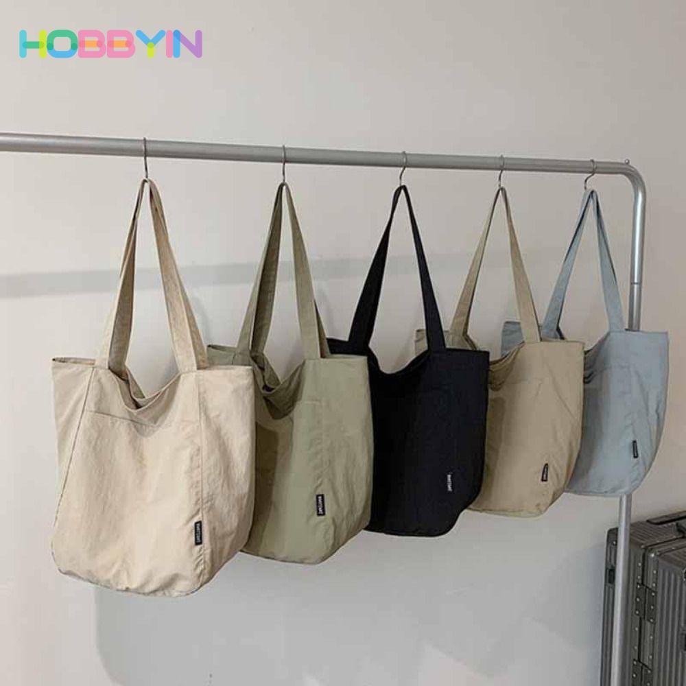 HOBBYIN Túi đeo vai HOBBYIN, Túi Tote Nylon mềm màu trơn, Túi xách du lịch bằng vải Canvas chống thấm nước có dây kéo đơn giản
